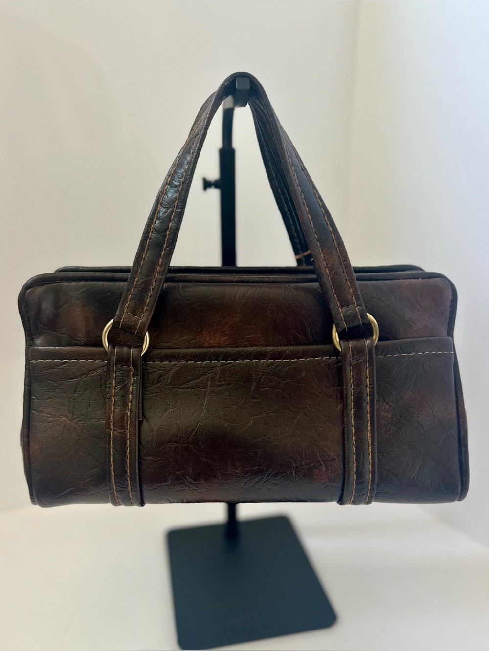 VTG Artisan Leather Satchel 60’s RARE Prentice Zipper Floral Fabric Insert EUC